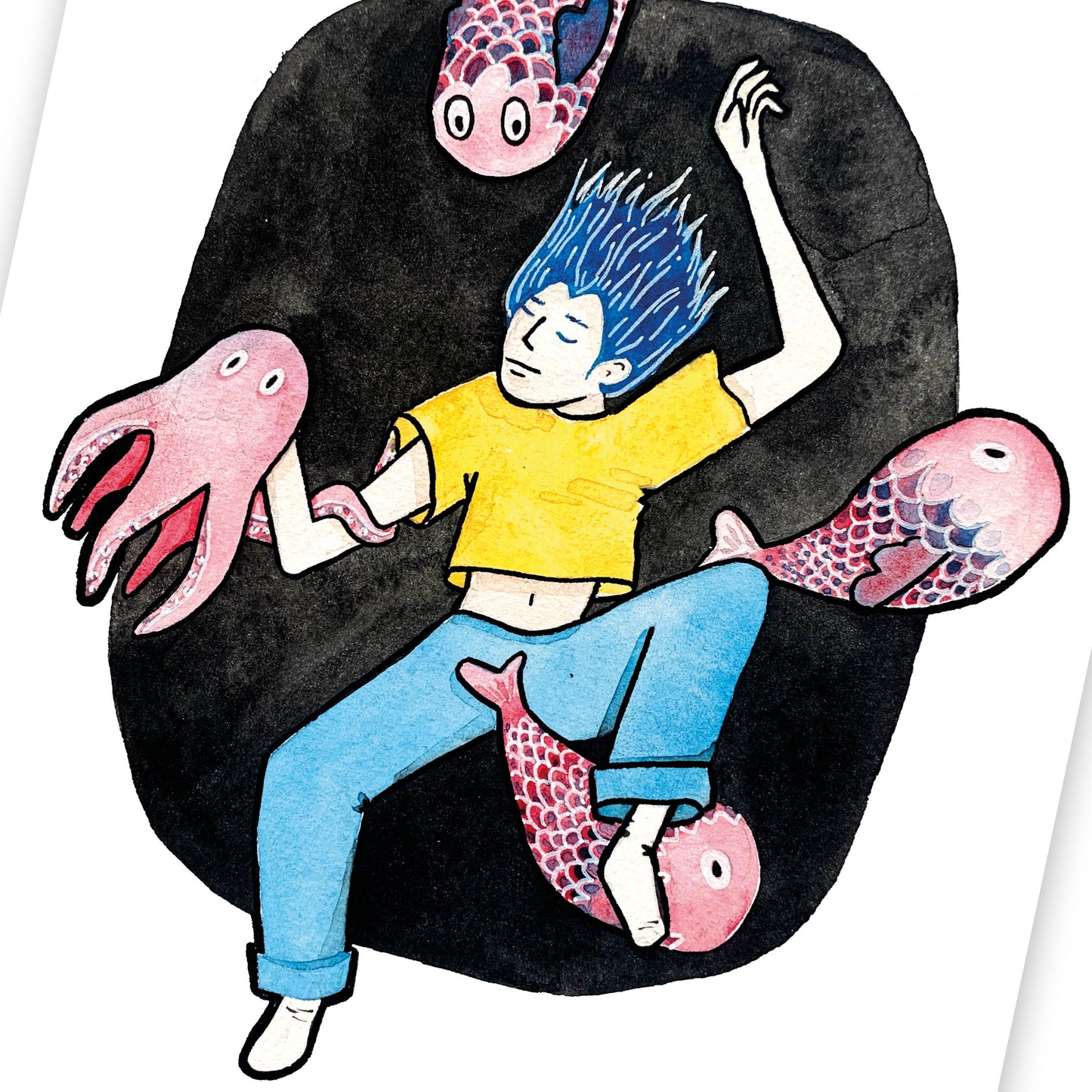 Pensées poissonneuses / Aquarelle